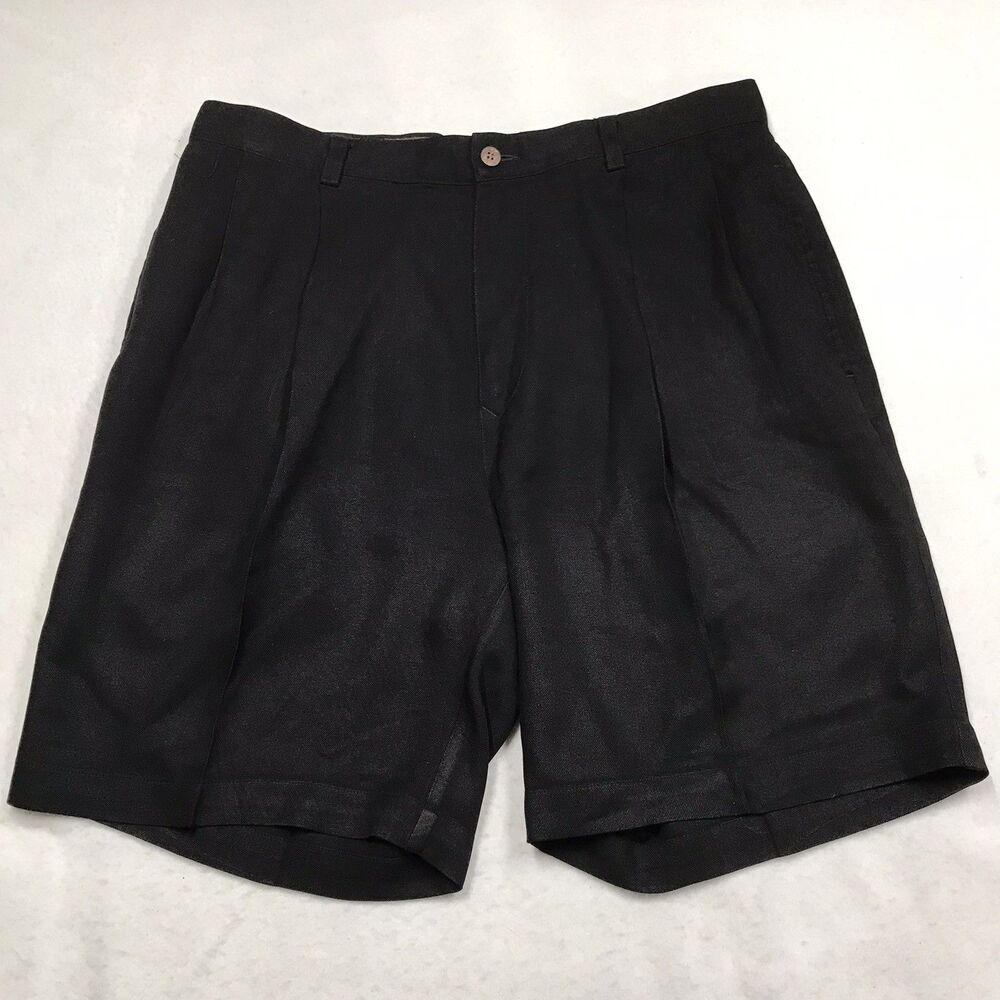 TOMMY BAHAMA Silk Shorts Men 33 Black Pleat Front Chino Casual Beach Golf